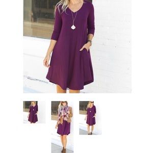 CS GEMS -Zenana Premium Dresses - Dark plum swing dress with pockets-size large CS GEMS -Zenana Premium Dresses - Dark plum swing dress with pockets-size large